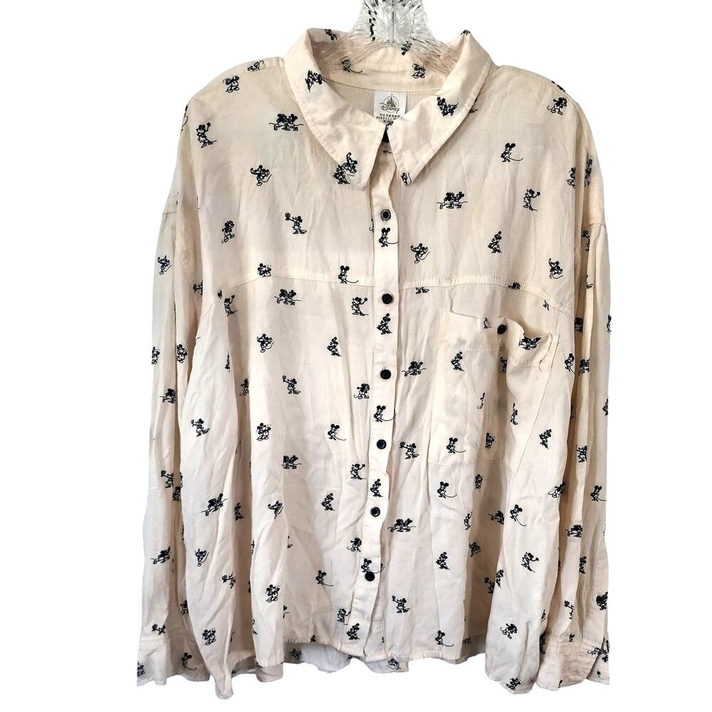 Disney Cream Mickey Button Down Long Sleeve Blouse Plus Size 2X